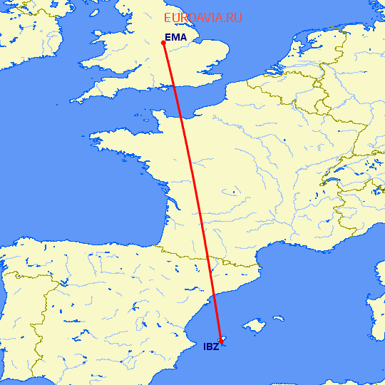 перелет Дерби — Ибица на карте