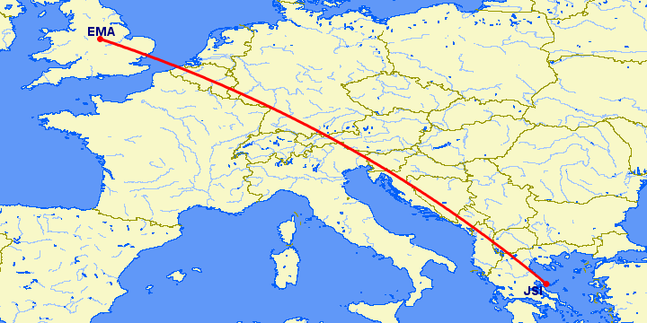 перелет Дерби — Скиатлос на карте