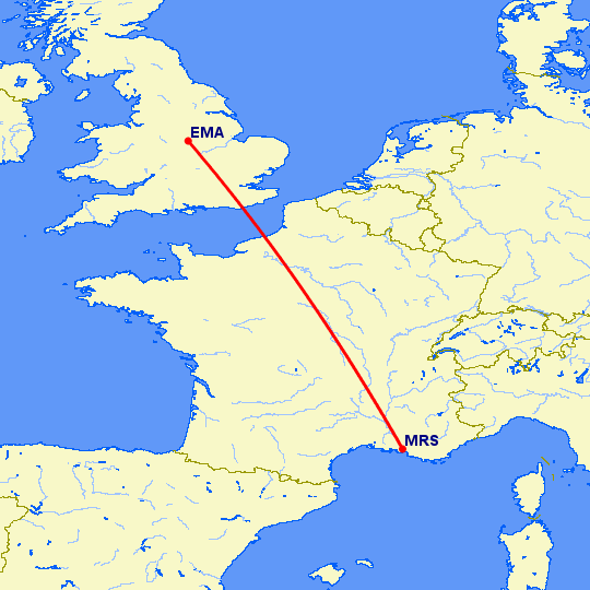 перелет Дерби — Марсель на карте