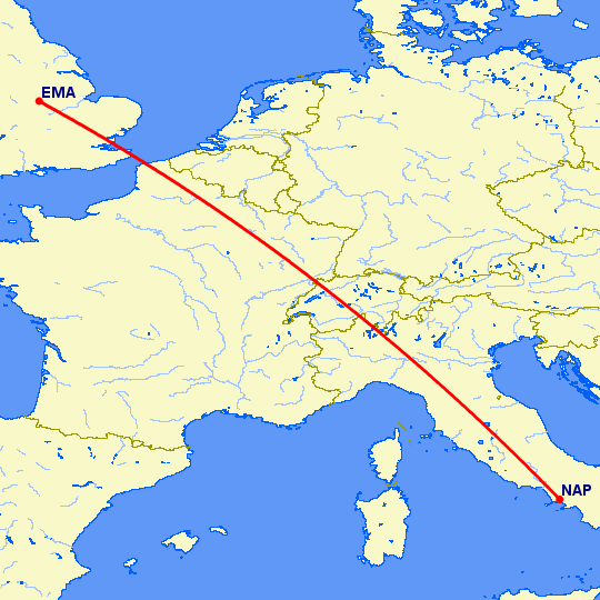 перелет Дерби — Неаполь на карте