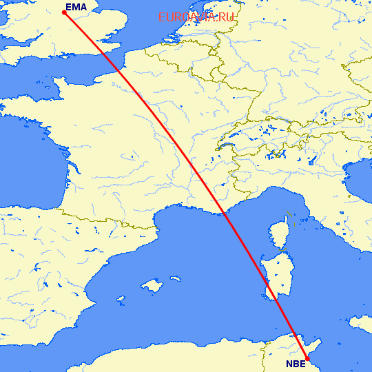 перелет Дерби — Zine El Abidine Ben Ali на карте
