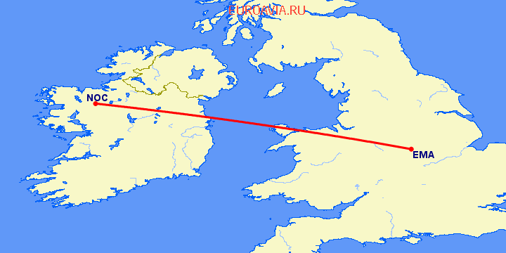 перелет Дерби — Нок на карте