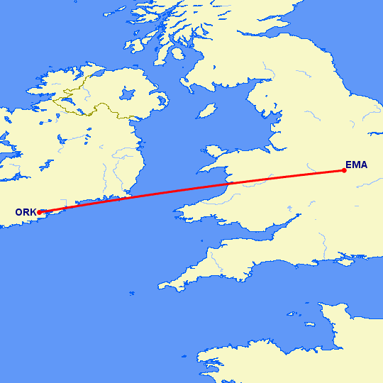 перелет Дерби — Корк на карте