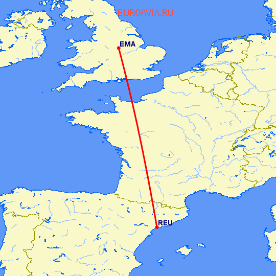перелет Дерби — Реус на карте