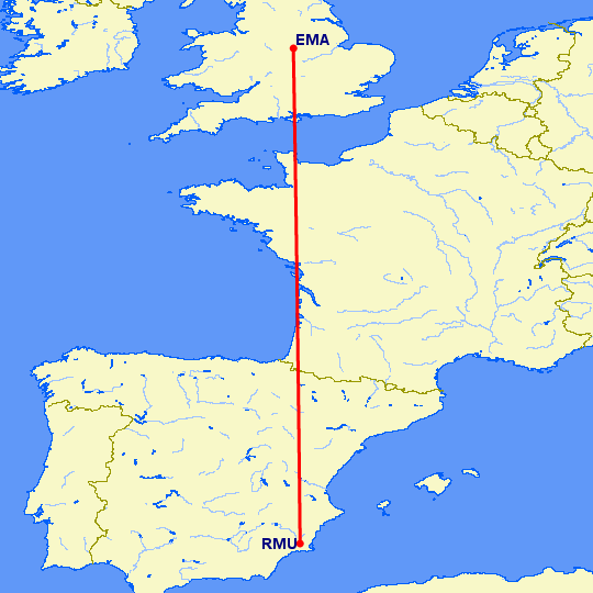 перелет Дерби — Мурсия на карте