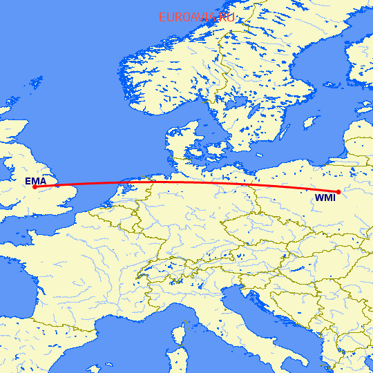 перелет Дерби — Варшава на карте