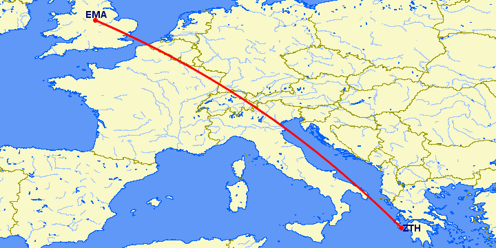 перелет Дерби — Закинтос на карте