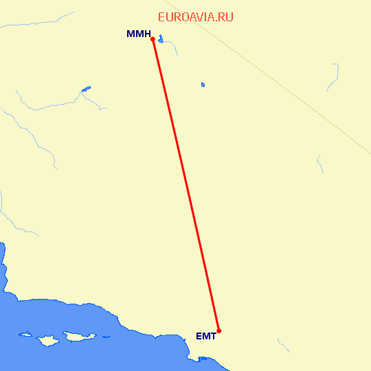 перелет El Monte — Маммот Лейкс на карте