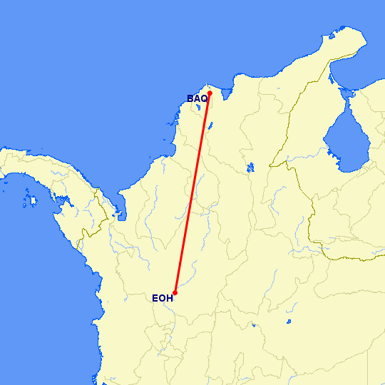 перелет Medellin — Барранкуилла на карте