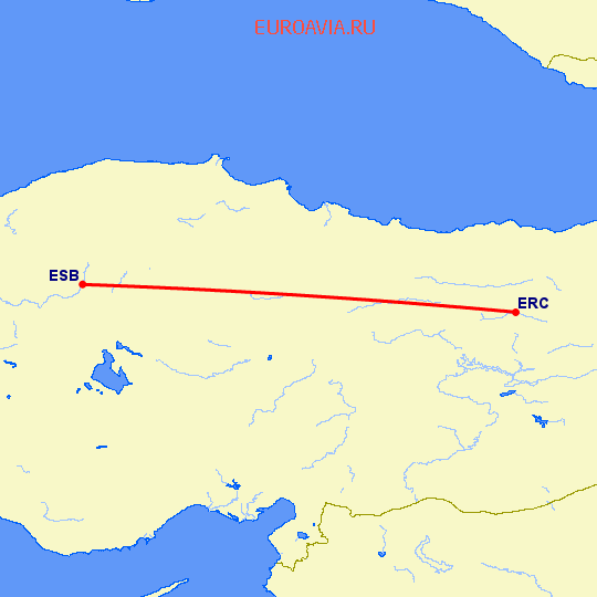 перелет Эрзинкан — Анкара на карте