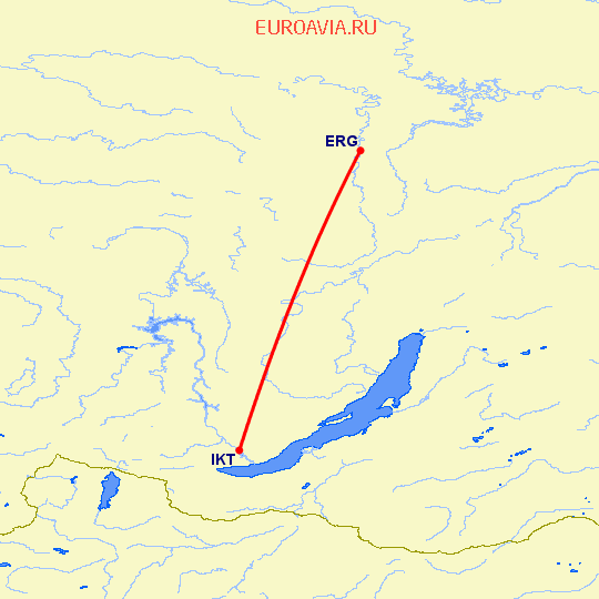 перелет Ербогачён — Иркутск на карте