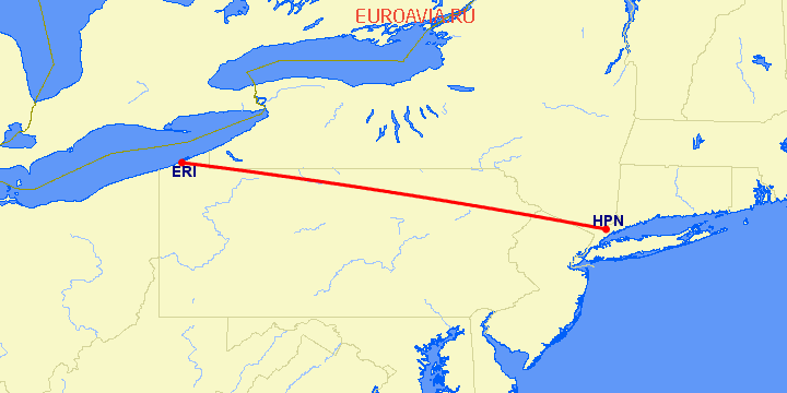 перелет Эри — White Plains на карте