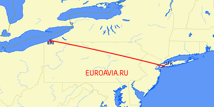 перелет Эри — Нью Йорк на карте