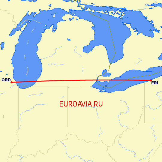 перелет Эри — Чикаго на карте