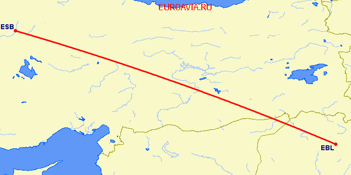перелет Анкара — Эрбиль на карте