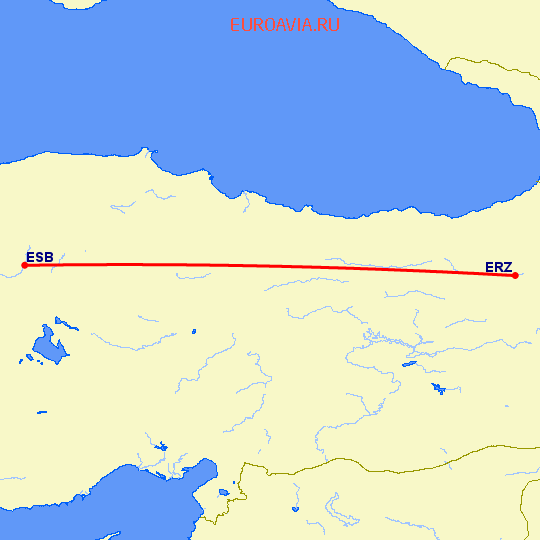 перелет Анкара — Эрзурум на карте