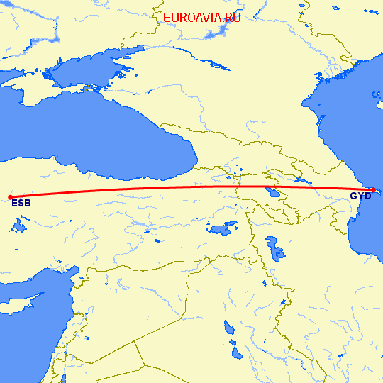 перелет Анкара — Баку на карте