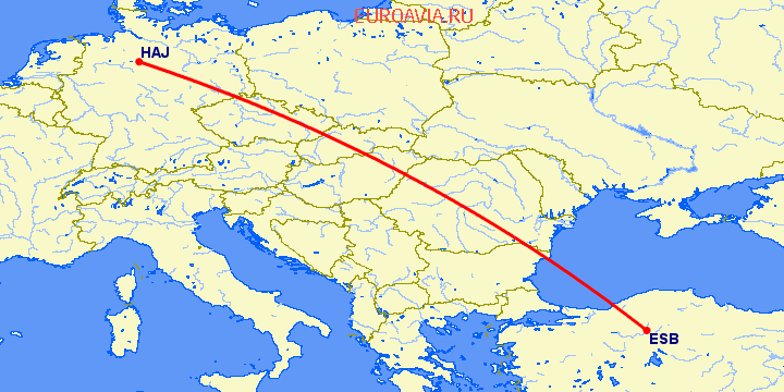 перелет Анкара — Ганновер на карте