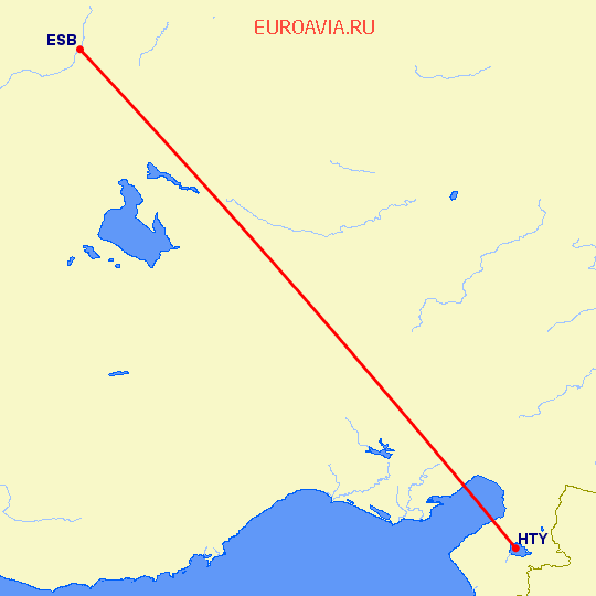 перелет Анкара — Антакья на карте