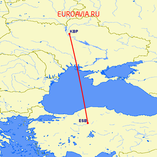 перелет Анкара — Киев на карте