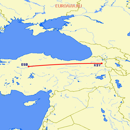 перелет Анкара — Карс на карте