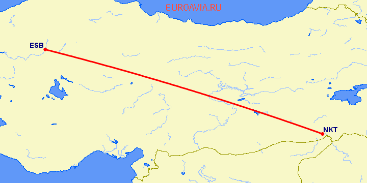 перелет Анкара — Ширнак на карте