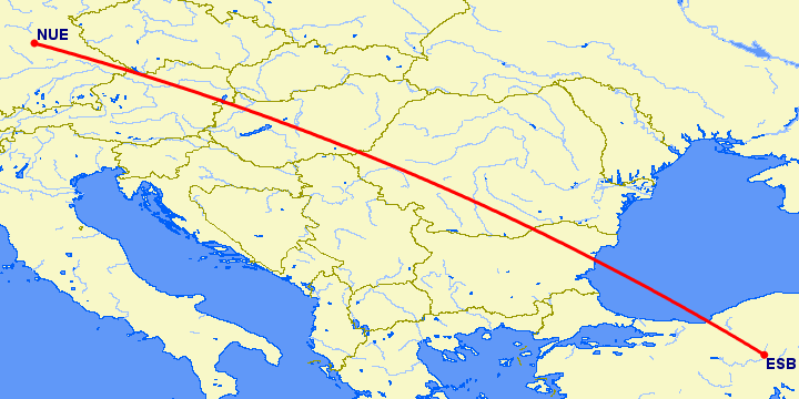 перелет Анкара — Нюремберг на карте