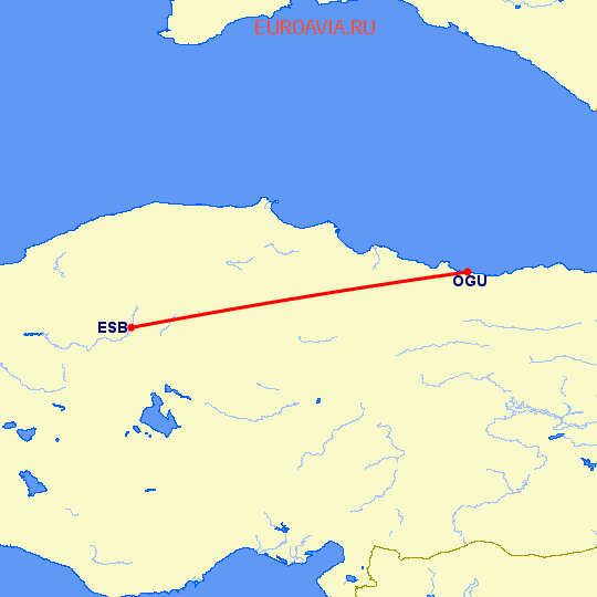 перелет Анкара — Орду на карте