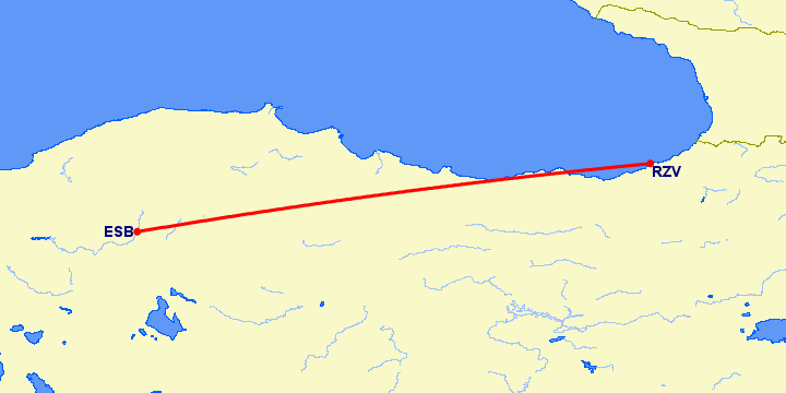 перелет Анкара — Ризе Артвин на карте
