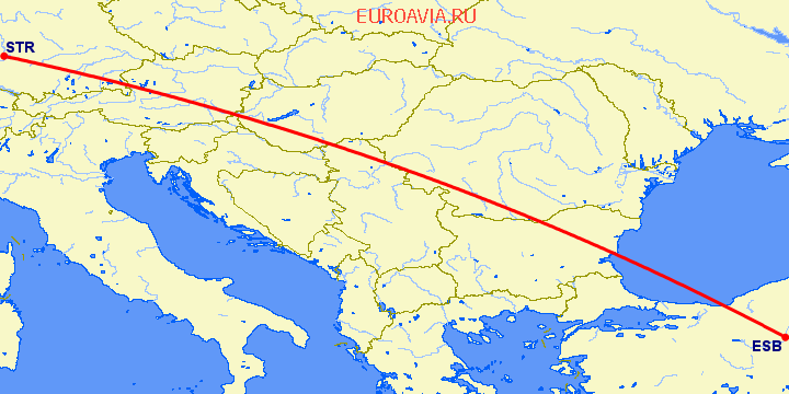 перелет Анкара — Штуттгард на карте