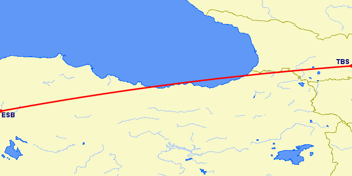 перелет Анкара — Тбилиси на карте