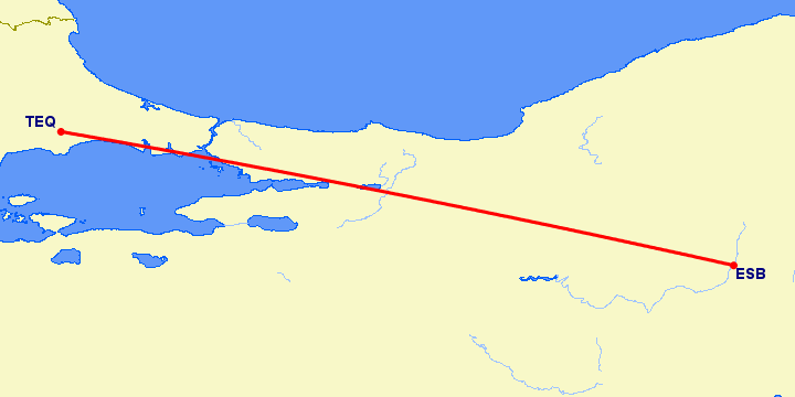 перелет Анкара — Текиргад на карте