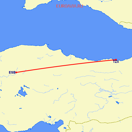 перелет Анкара — Трабзон на карте