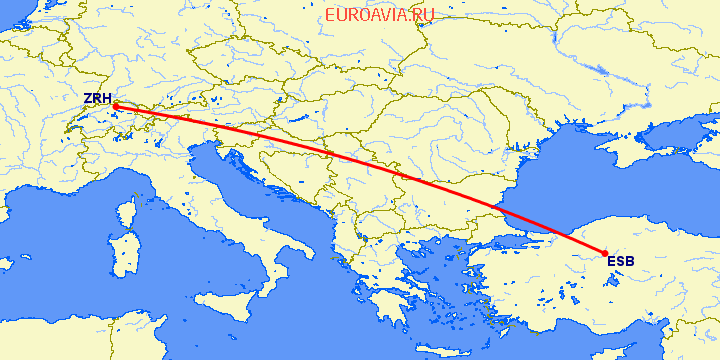 перелет Анкара — Цюрих на карте