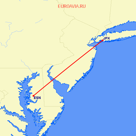 перелет Easton — Нью Йорк на карте