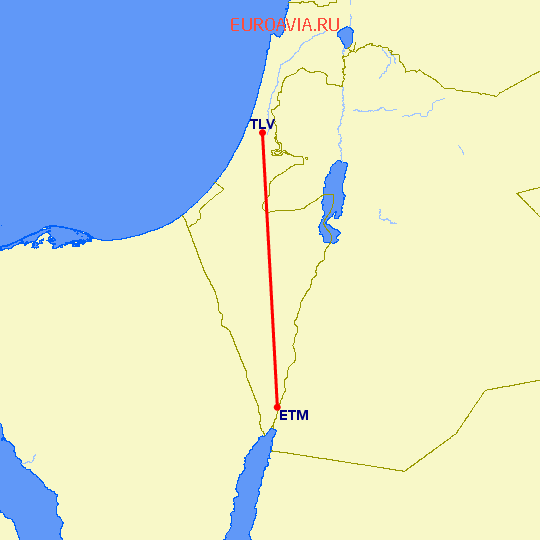 перелет Эйлат — Тель Авив на карте