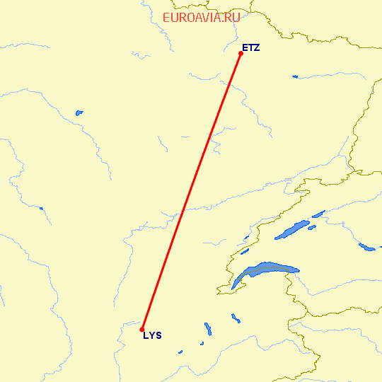 перелет Мец-Нанси — Лион на карте