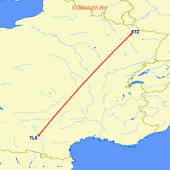 перелет Мец-Нанси — Тулуза на карте
