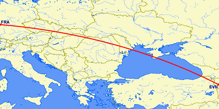 перелет Ереван — Франкфурт на Майне на карте