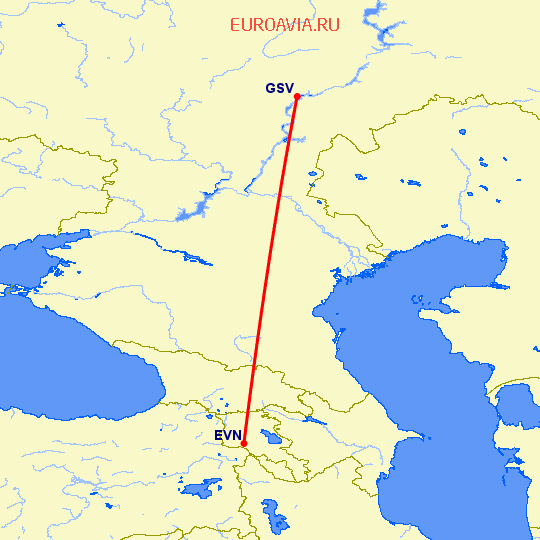 перелет Ереван — Саратов на карте