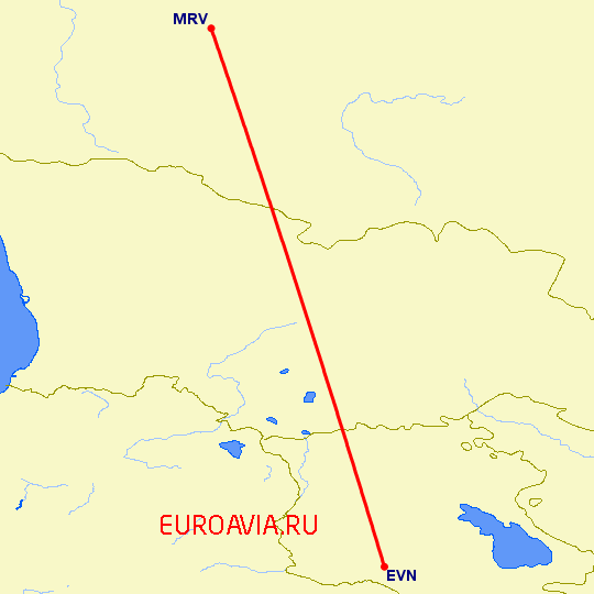 перелет Ереван — Минеральные Воды на карте