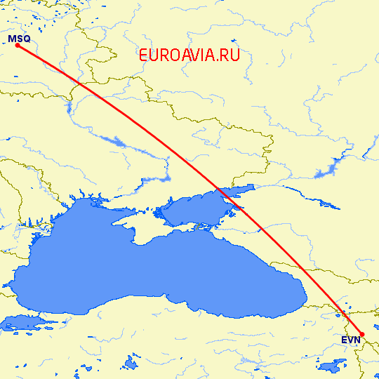перелет Ереван — Минск на карте