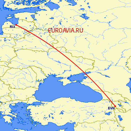 перелет Ереван — Рига на карте