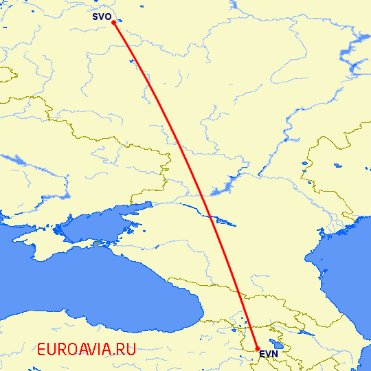 перелет Ереван — Москва на карте