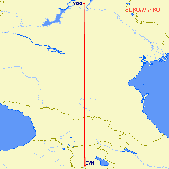 перелет Ереван — Волгоград на карте