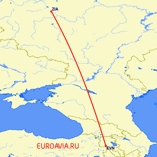 перелет Ереван — Москва на карте