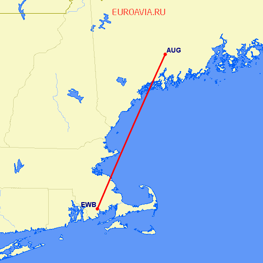 перелет New Bedford — Аугуста на карте