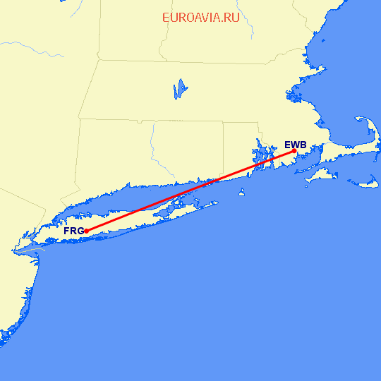 перелет New Bedford — Farmingdale на карте