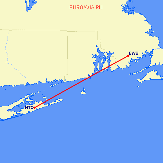 перелет New Bedford — East Hampton на карте