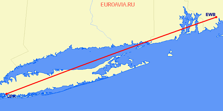 перелет New Bedford — Нью Йорк на карте